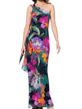NEW....Xscape  Floral One-Shoulder Chiffon Floral Chiffon Evenings Gown.. Size 8